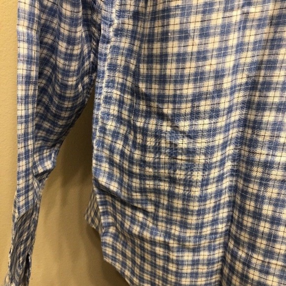 hickey freeman shirt blue check linen size large - Picture 6 of 8